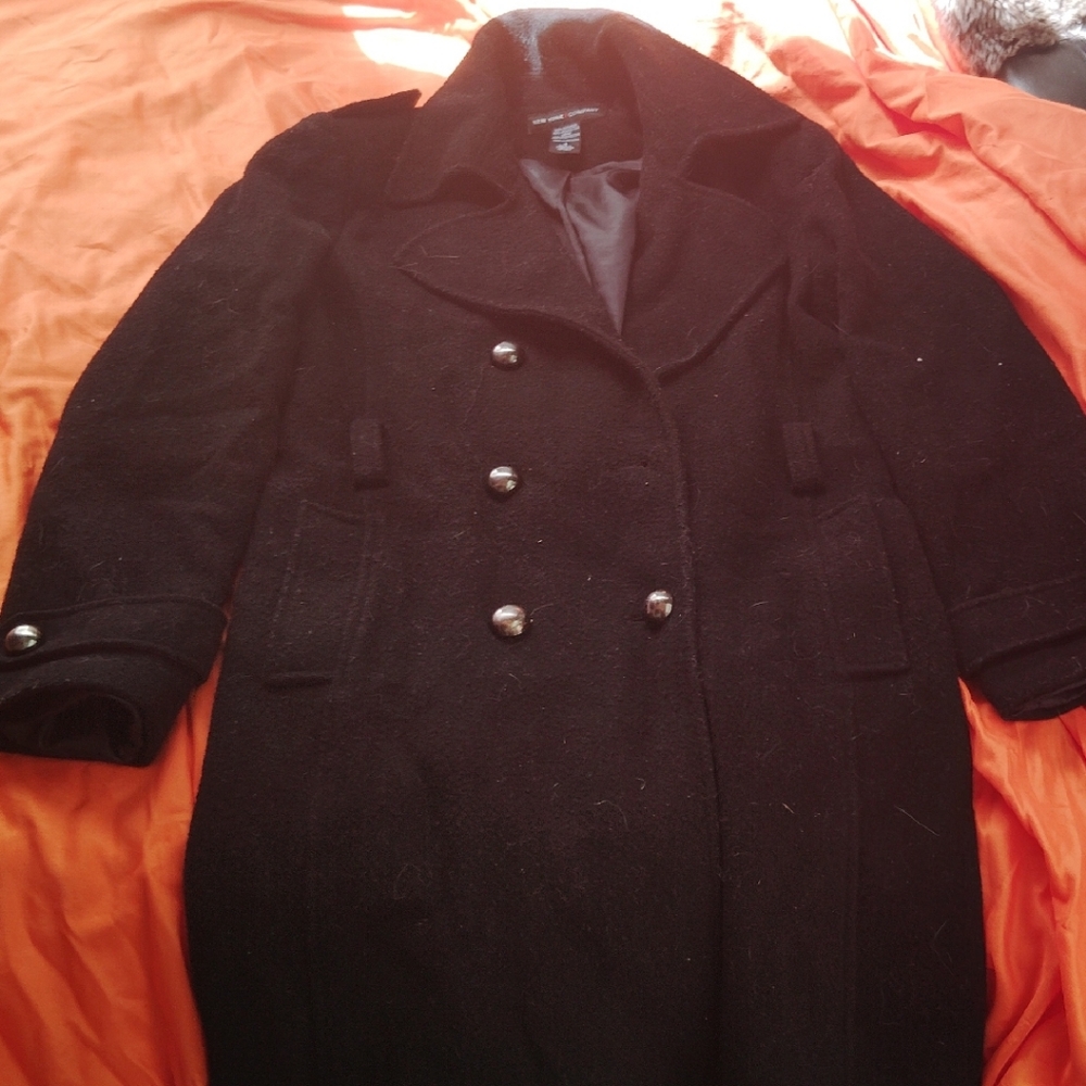 New York & Company Black Trench Coat with Silver Buttons